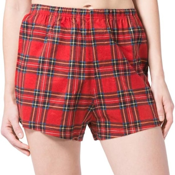 Free w/ Purchase 2 Piece by Free Haven Pajamas Henley & Shorts Plaid Flannel Red - Picture 14 of 15